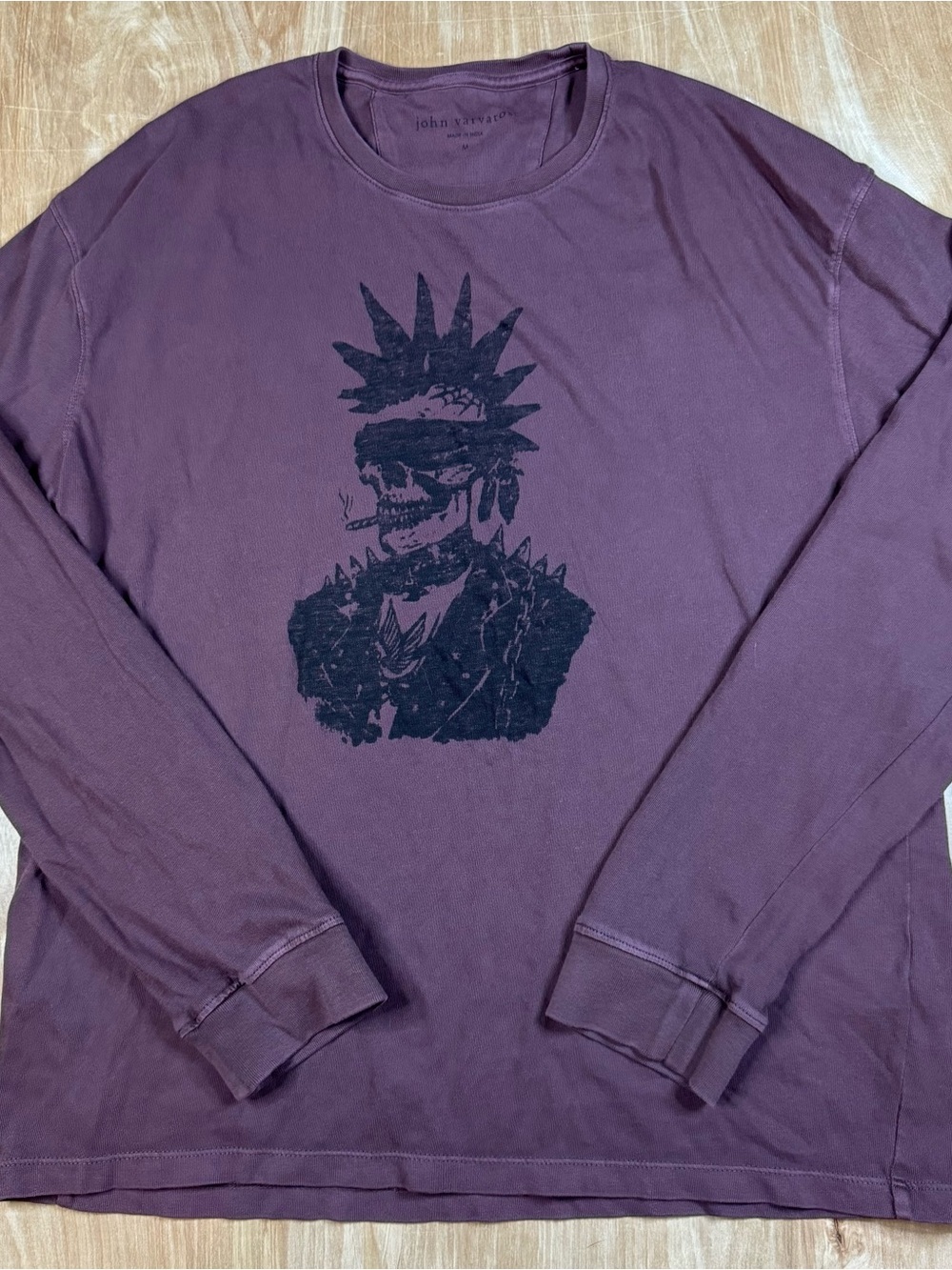 John Varvatos Mens Purple Long Sleeve Crew Neck Mohawk Skull T-Shirt Size M